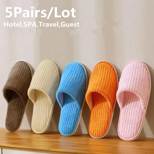 5 Pairs/Lot Mix Colors Men Women Disposable Hotel Slippers Cotton Slides Home Travel SPA Slipper Hospitality Cheap Footwear