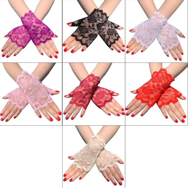 Women Short Lace Fingerless Gloves