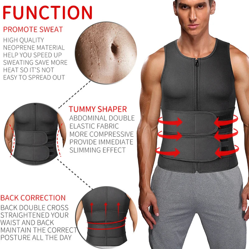 Men Waist Trainer Sauna Vest Fitness Corset Abdomen Slimming Body Shaper