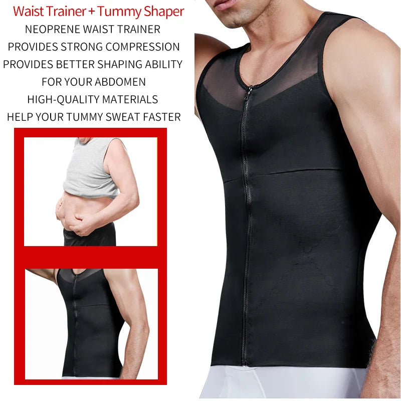 Mens Body Shaper Abdomen Slimming Shapewear Belly Shaping Corset Top Gynecomastia Compression Shirts WIth Zipper Waist Trainer