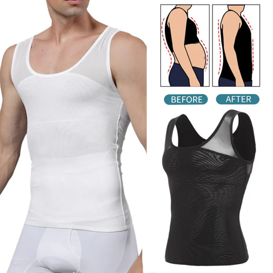 Mens Body Shaper Tummy Slimming Sheath Abdomen Shapewear Compression Shirts Gynecomastia Corset Waist Trainer Belt Fitness Tops