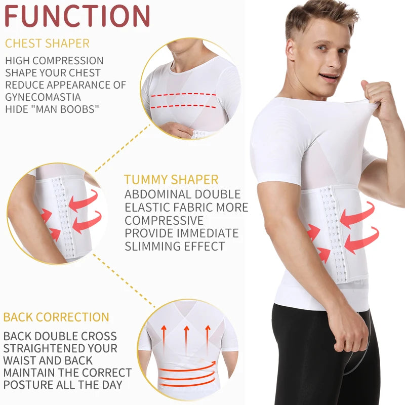 Mens Body Shaper Compression Shirts Abdomen Shapewear Tummy Slimming Sheath