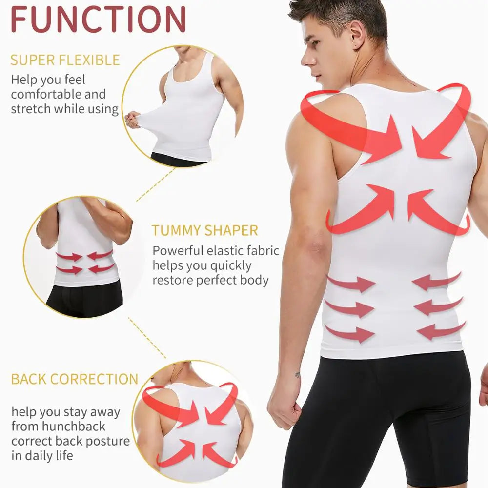 Mens Slimming Body Shaper Chest Compression Shirts Tummy Control Shapewear