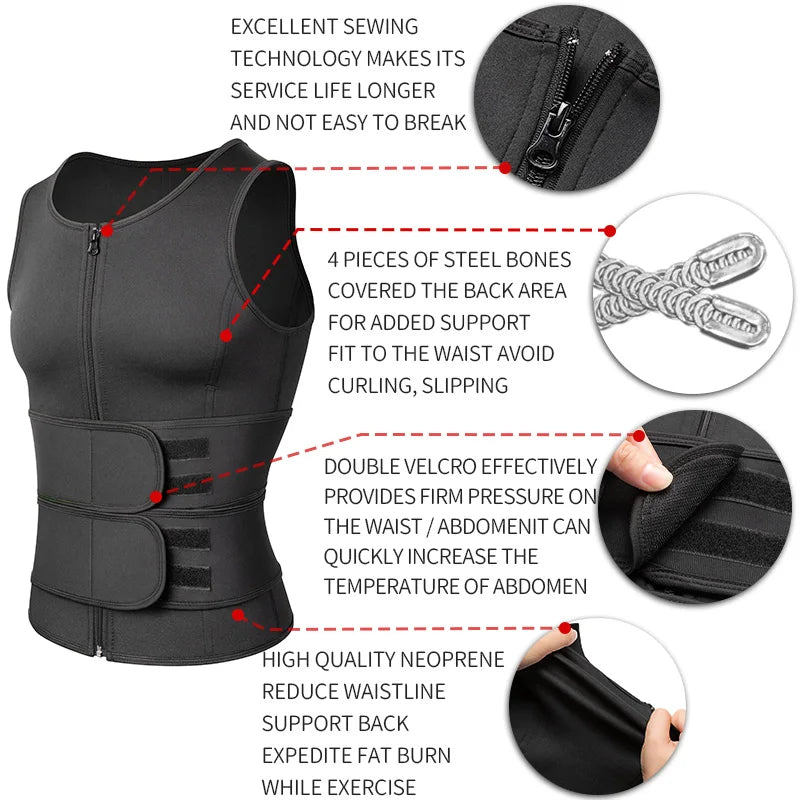 Men Waist Trainer Sauna Vest Fitness Corset Abdomen Slimming Body Shaper