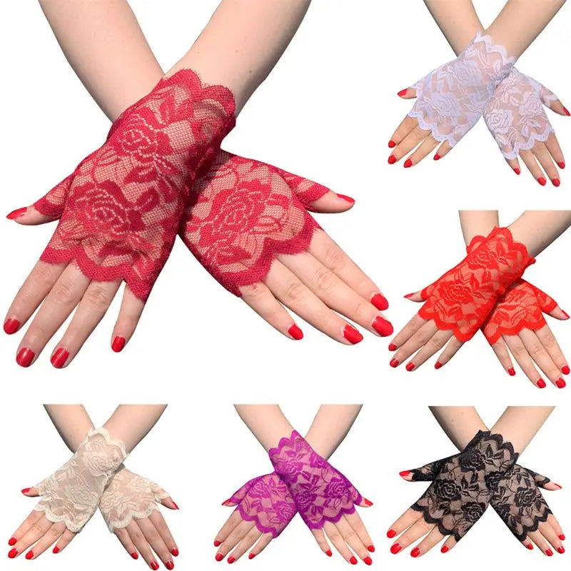 Women Short Lace Fingerless Gloves