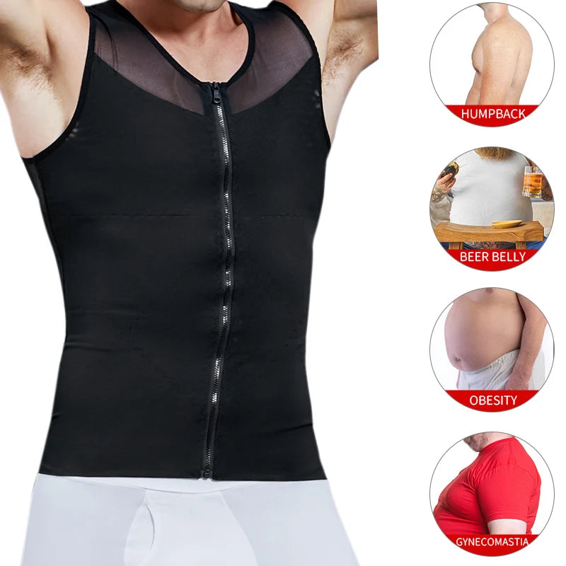 Mens Body Shaper Abdomen Slimming Shapewear Belly Shaping Corset Top Gynecomastia Compression Shirts WIth Zipper Waist Trainer