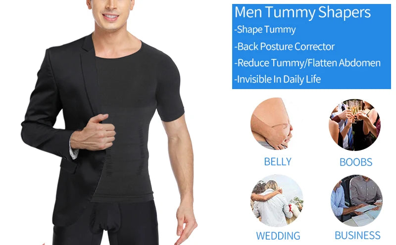 Mens Body Shaper Abdomen Slimming Shapewear Belly Shaping Corset Top Gynecomastia Compression Shirts WIth Zipper Waist Trainer