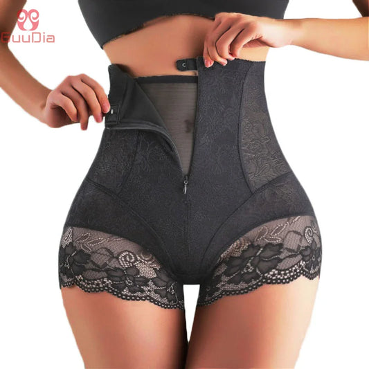 GUUDIA Lace Tummy Control Shapewear Panties with Hook Zipper Closure for Woman High Waist Cincher Shaping Underwear Shaper Panty