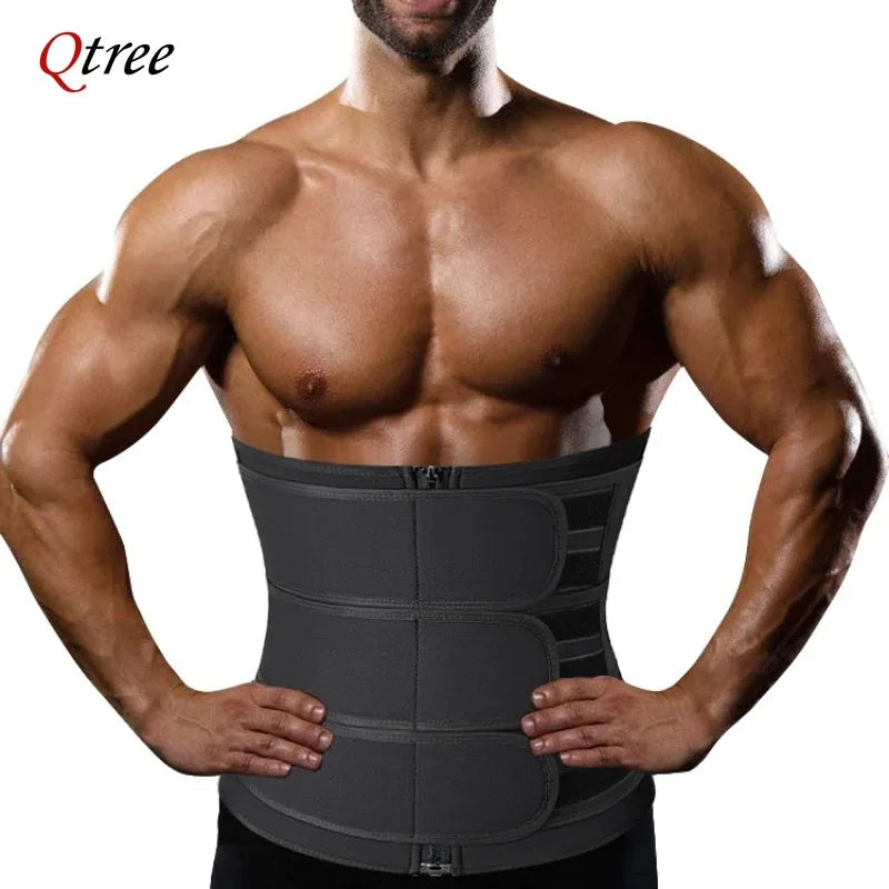 Qtree Men Neoprene Body Shaper Sauna Workout Waist Trainer Trimmer Belt for Weight Loss Sweat Belly Slimming Corset Shapewear