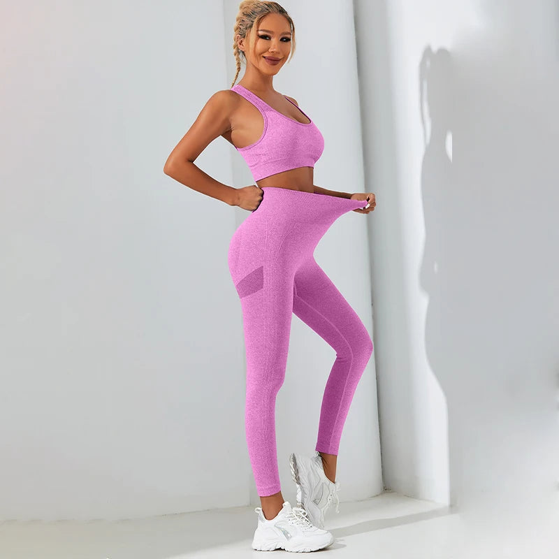 Women 2 Pcs Yoga Set Breathable Sports Bra High Waist Tight Pants Set Women's Tracksuit