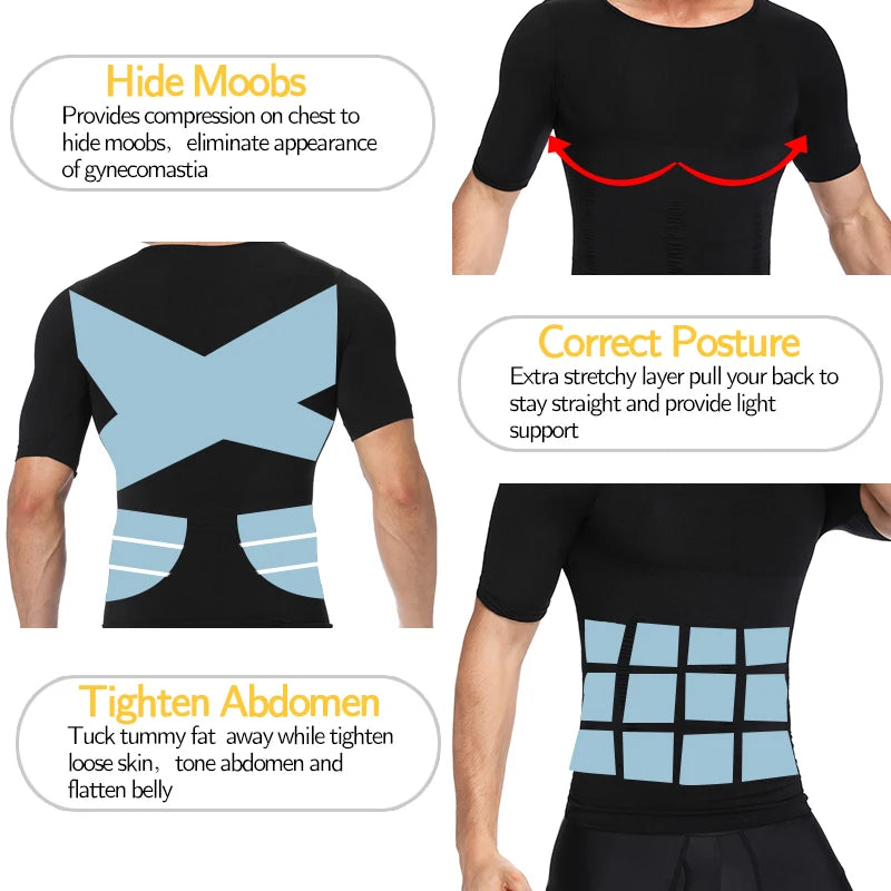 Men Weight Loss Shapewear T-Shirt Body Shaper Slimming Compression Shirts Gynecomastia Undershirt Waist Trainer Muscle Tank Tops