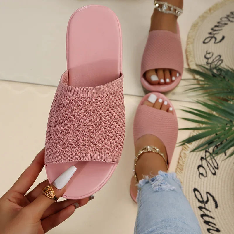 2023 New Summer Flying Woven Flat Non-slip Casual Breathable Outdoor Beach Comfortable Women's Slippers or Indoor Home Shoes