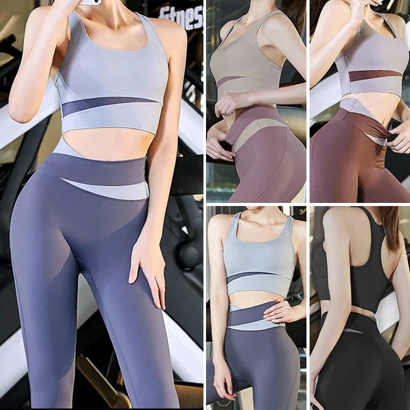 New High Waist Yoga Legging Set Exercise Clothes Short Sleeve Sexy Suit Women Sports Fitness Gym Pant Activewear