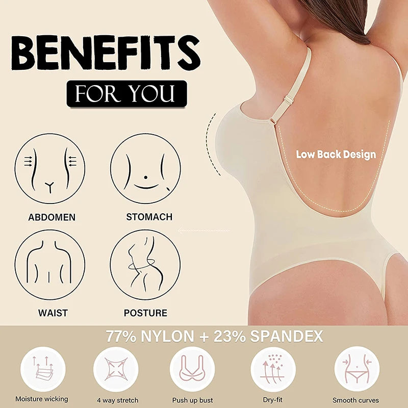 MISSMOLY Plus Size Backless Bodysuits Shapewear Thong Tummy Control Butt Lifting Body Shaper Corsets Slimming Camisole Tops