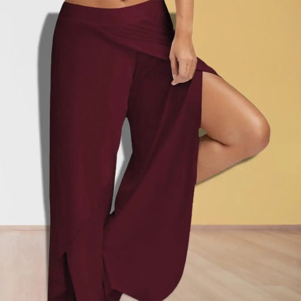 Women Plus Size Wide Leg Pants Loose Fitness Dance Yoga Split Trousers Female Elastic Waist Casual Workout Solid Summer Clothing