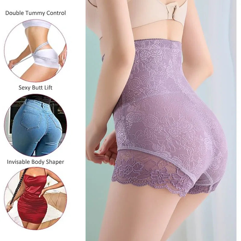 GUUDIA Lace Tummy Control Shapewear Panties with Hook Zipper Closure for Woman High Waist Cincher Shaping Underwear Shaper Panty