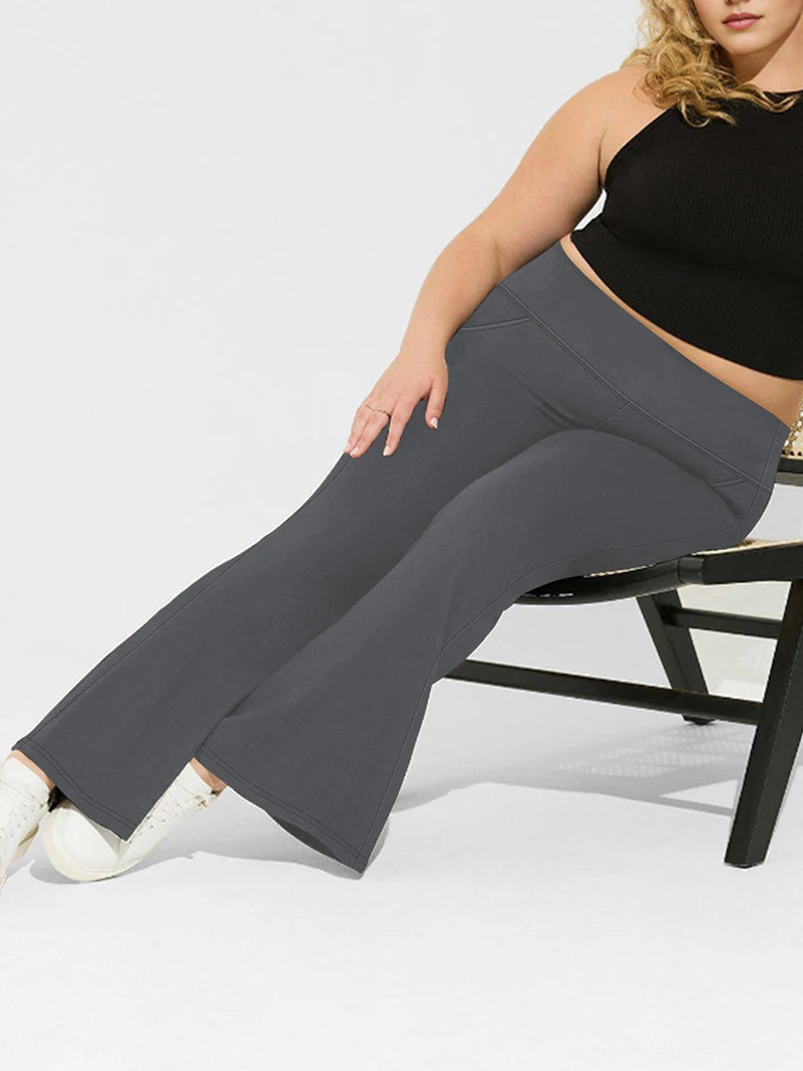 Women Plus Size High Waist Wide Leg Palazzo Pants Solid Color Elastic Waist Flare Trousers Yoga Sweatpants for Spring Fall