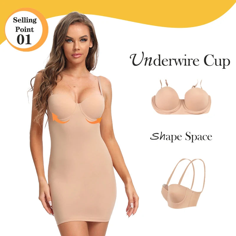 Slimming Full Length Shapewear Slips Nude Straight Tube Dress Body Shaper