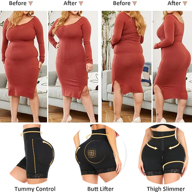 GUUDIA 5XL 6XL Open Zipper Crotch Row Buckle Hip Butt Enhancer Shapewear Butt Lifter Tummy Control Lace Plus Size Body Shaper