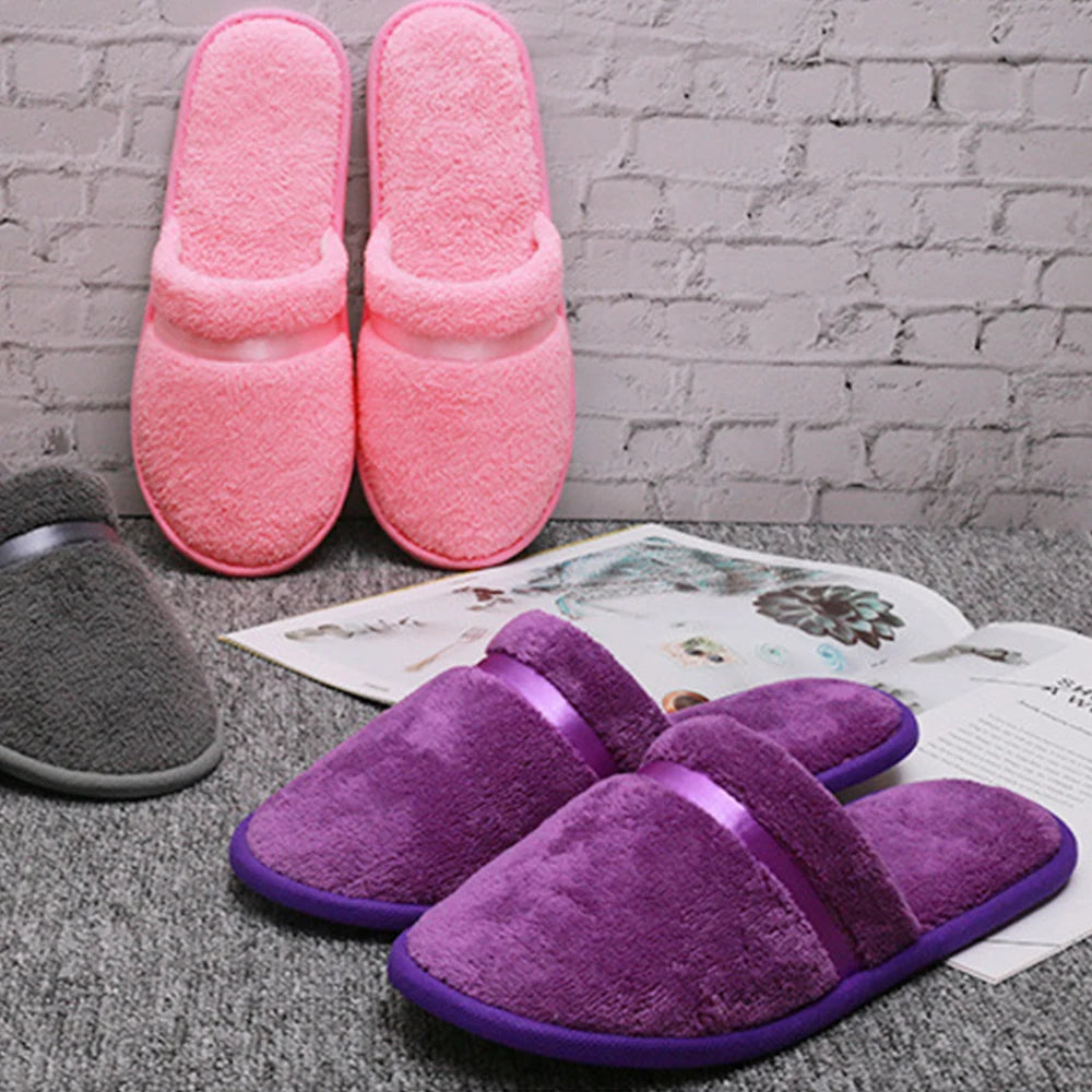 Winter Warm Coral Fleece Slippers Soft Plush Travel Hotel Slippers Non-Slip Indoor Home Fur Guest Use Shoes For Men Women