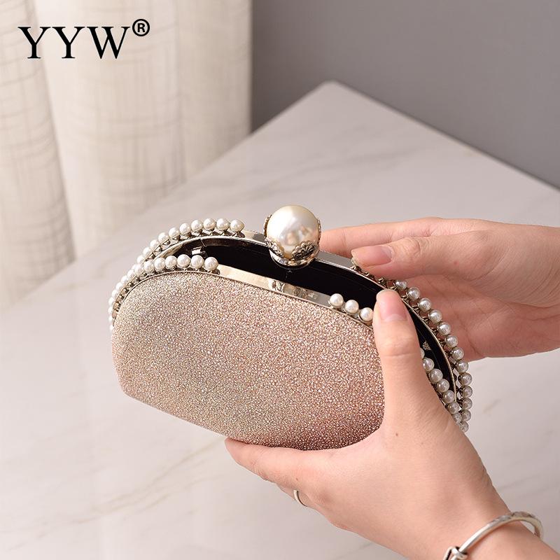 Mini Sequins Shell Shaped Evening Handbag Women Wedding Party Clutch Bags with Pearl Diamond Matte Shoulder Lady Banquet Purses