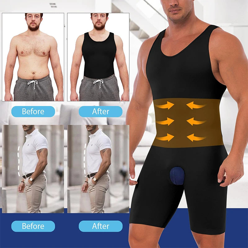 Men Full Body Shapewear Sleeveless Slimming Compression Bodysuit