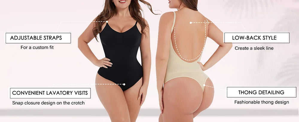 MISSMOLY Plus Size Backless Bodysuits Shapewear Thong Tummy Control Butt Lifting Body Shaper Corsets Slimming Camisole Tops