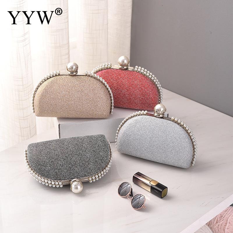 Mini Sequins Shell Shaped Evening Handbag Women Wedding Party Clutch Bags with Pearl Diamond Matte Shoulder Lady Banquet Purses