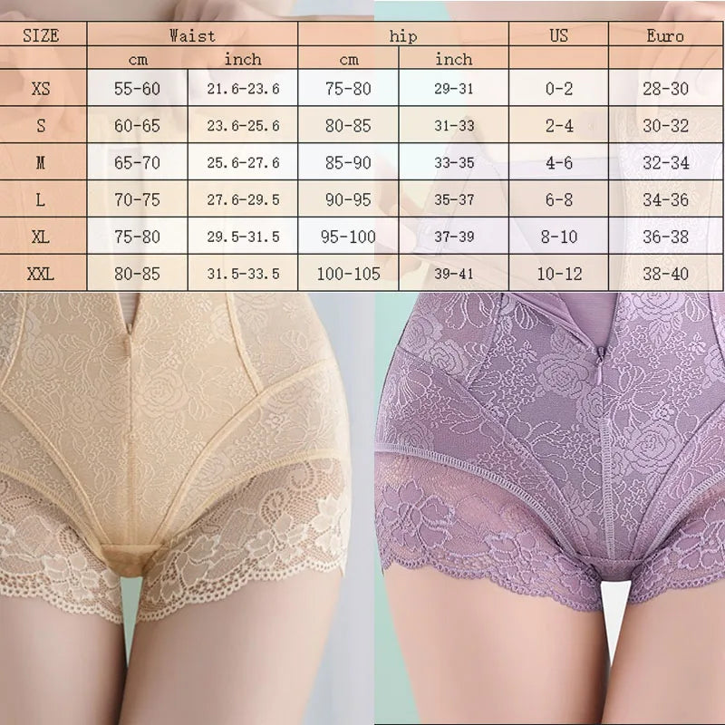 GUUDIA Lace Tummy Control Shapewear Panties with Hook Zipper Closure for Woman High Waist Cincher Shaping Underwear Shaper Panty