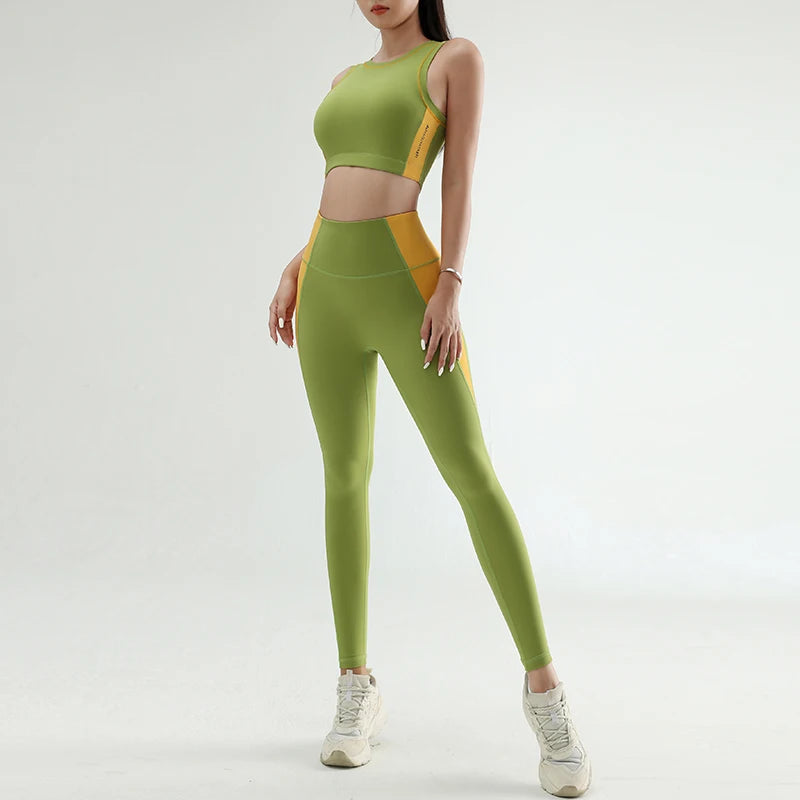 Women's color clashing quick-drying yoga clothes suit gym training clothes