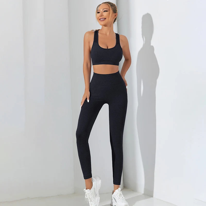 Women 2 Pcs Yoga Set Breathable Sports Bra High Waist Tight Pants Set Women's Tracksuit