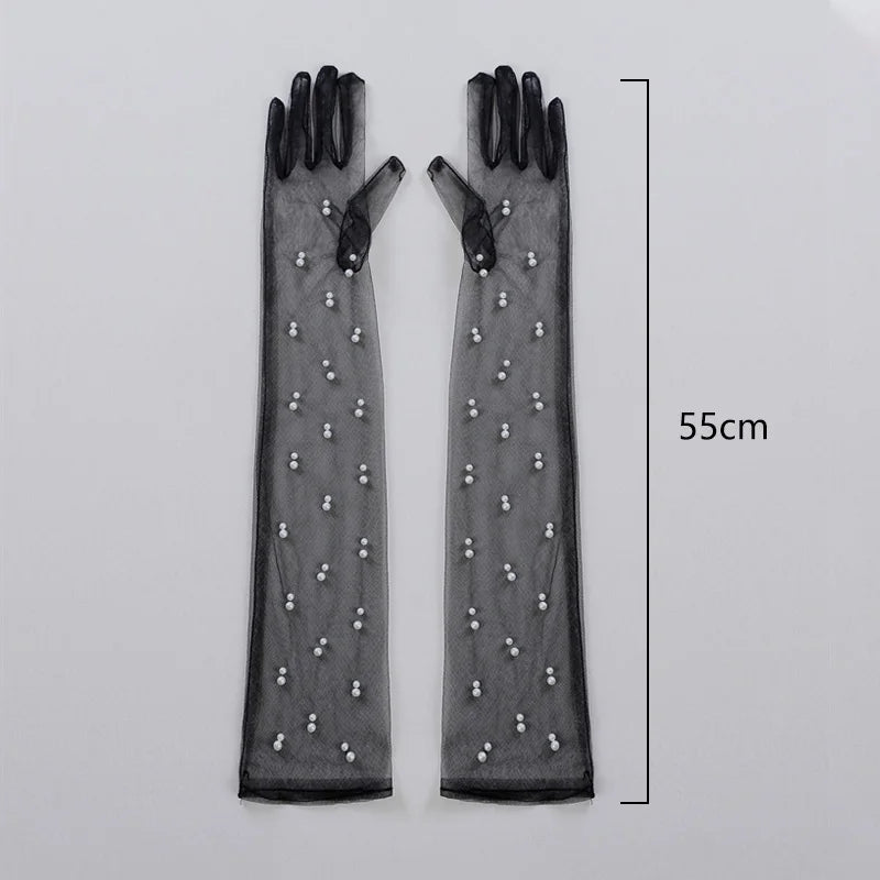 Pearl Mesh Bridal Gloves Long Sheer Pearls Gloves Flapper Gloves Female Long Touchscreen Women Evening Gloves Party Gift 2023