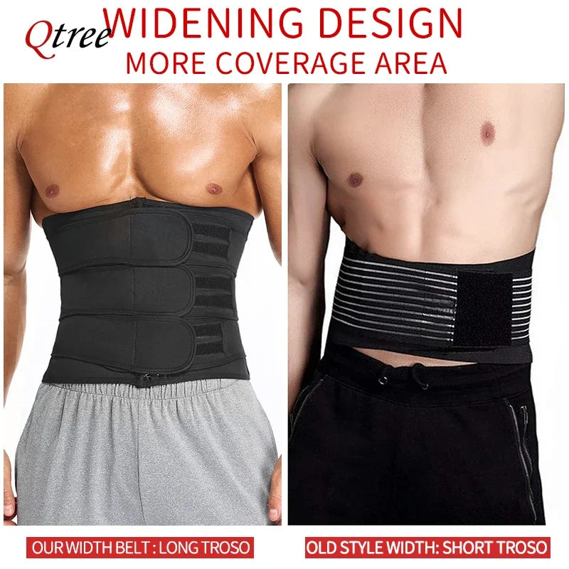 Qtree Men Neoprene Body Shaper Sauna Workout Waist Trainer Trimmer Belt for Weight Loss Sweat Belly Slimming Corset Shapewear