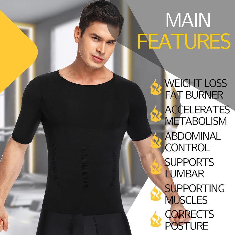 Men Weight Loss Shapewear T-Shirt Body Shaper Slimming Compression Shirts Gynecomastia Undershirt Waist Trainer Muscle Tank Tops