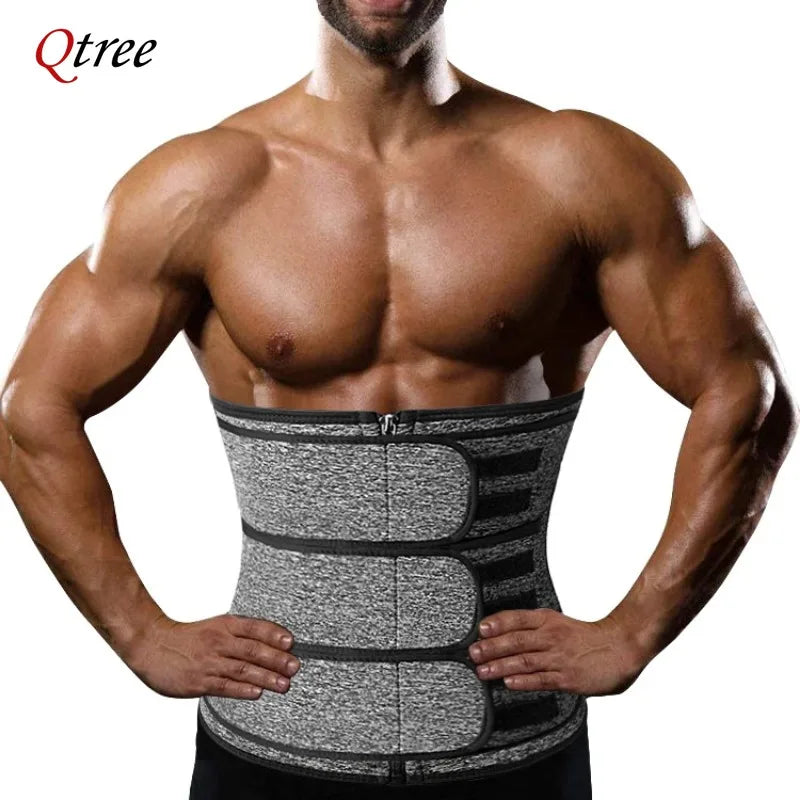 Qtree Men Neoprene Body Shaper Sauna Workout Waist Trainer Trimmer Belt for Weight Loss Sweat Belly Slimming Corset Shapewear