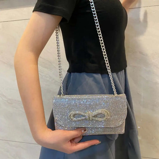 Mini Glitter Evening Banquet Bag Tassel Rhinestone Bow Handbag Shoulder Bag Crossbody Bag Ladies Clutch Bag Wedding