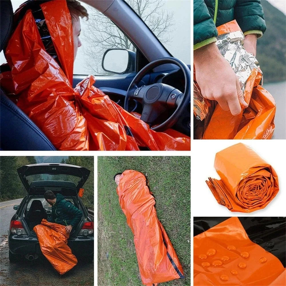 Portable Waterproof Emergency Survival Sleeping Bag Hiking Camping Gear Thermal Bivy Sack First Aid Rescue Kit Mylar Blanket