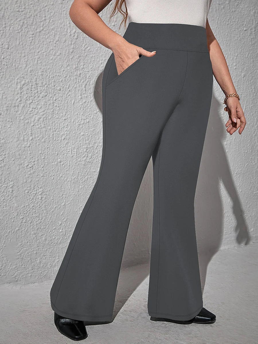 Women Plus Size High Waist Wide Leg Palazzo Pants Solid Color Elastic Waist Flare Trousers Yoga Sweatpants for Spring Fall