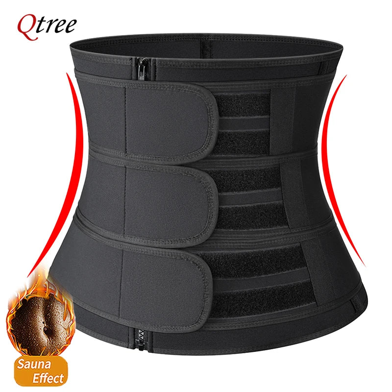 Qtree Men Neoprene Body Shaper Sauna Workout Waist Trainer Trimmer Belt for Weight Loss Sweat Belly Slimming Corset Shapewear