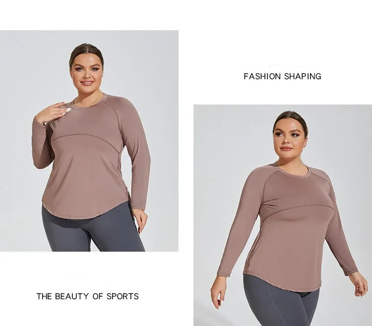 plus size Women's Slimming Yoga Clothing Breathable Long Sleeve Running Fitness Top Sportswear Women