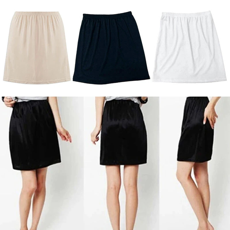 Satin Underskirt Half Slips Dress For Women Summer Thin Ice Silk High Waist Elastic Anti-Penetrating Underskirt Lining Petticoat