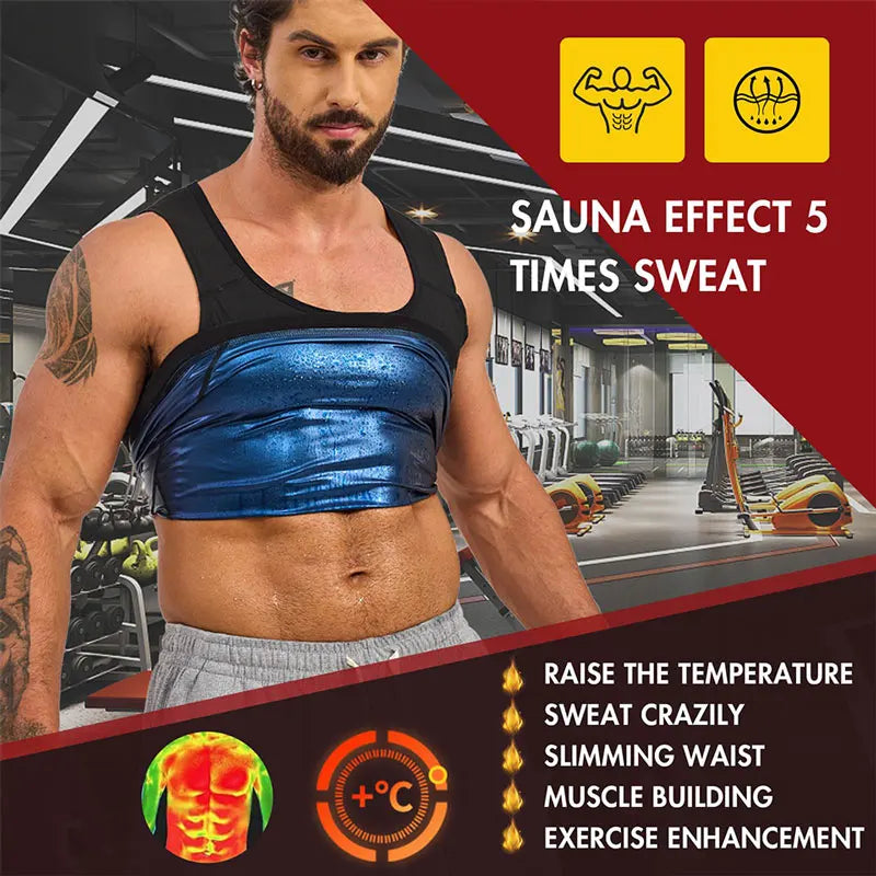 Heat Trapping Vest Pullover Sweat Enhancing Shirts Workout Tank Top Sauna Shapewear Waist Trainer for Men Compression Fitness