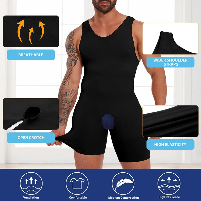 Men Full Body Shapewear Sleeveless Slimming Compression Bodysuit