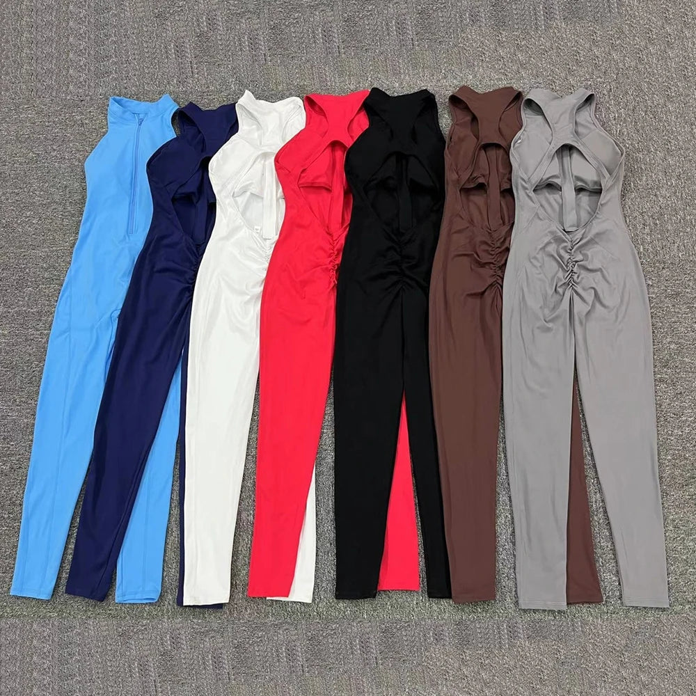 2024 Zipper Women Tracksuit Pad Yoga Set One Piece Jumpsuit