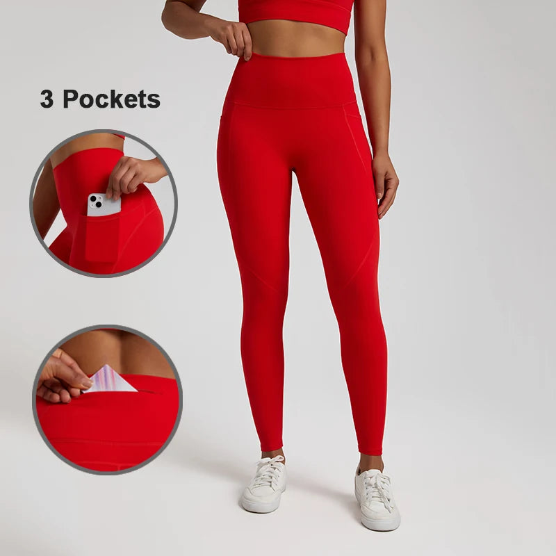 Nude No Front Seam Yoga Pants 3 Pockets Leggings Women for Gym Legging Push Up Tights Sport Leggins Mujer Fitness Pantalones