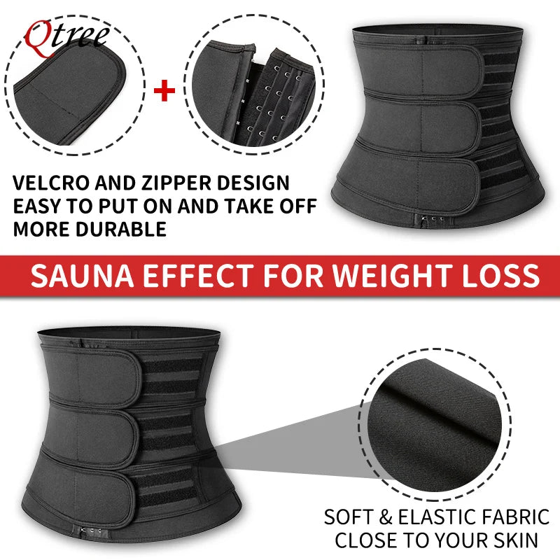 Qtree Men Neoprene Body Shaper Sauna Workout Waist Trainer Trimmer Belt for Weight Loss Sweat Belly Slimming Corset Shapewear