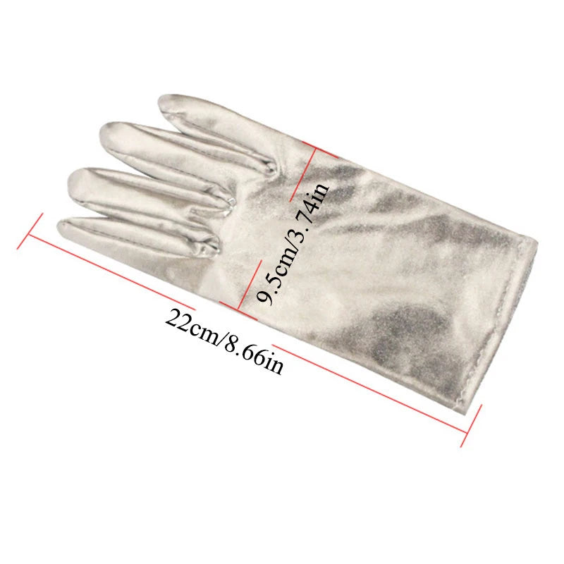 Gold Silver Fake Leather Metallic Gloves Sexy Etiquette Short Gloves Wet Look Evening Party Performance Mittens Hand Wear