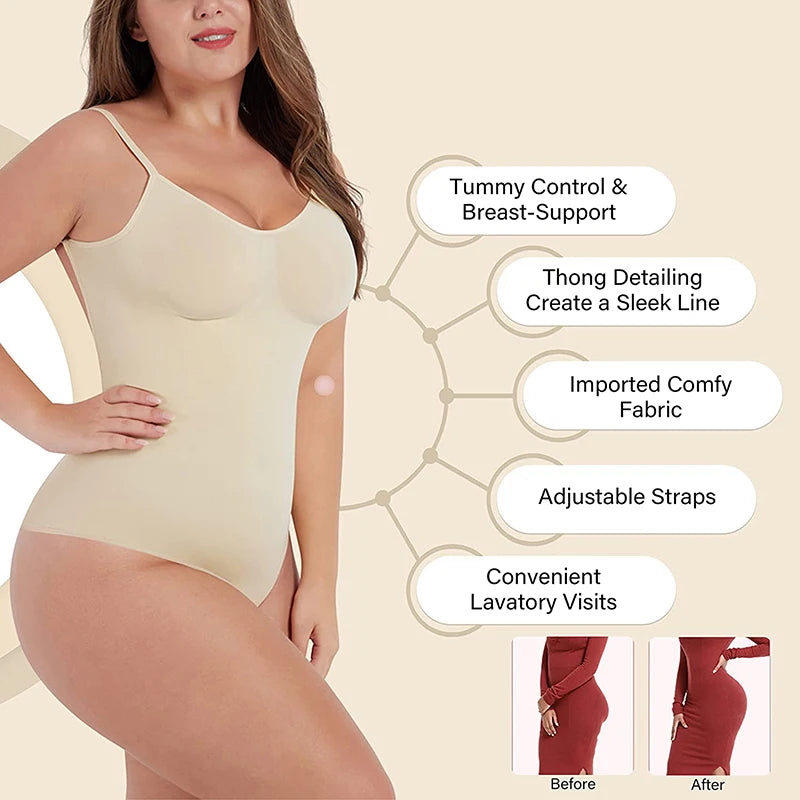 MISSMOLY Plus Size Backless Bodysuits Shapewear Thong Tummy Control Butt Lifting Body Shaper Corsets Slimming Camisole Tops