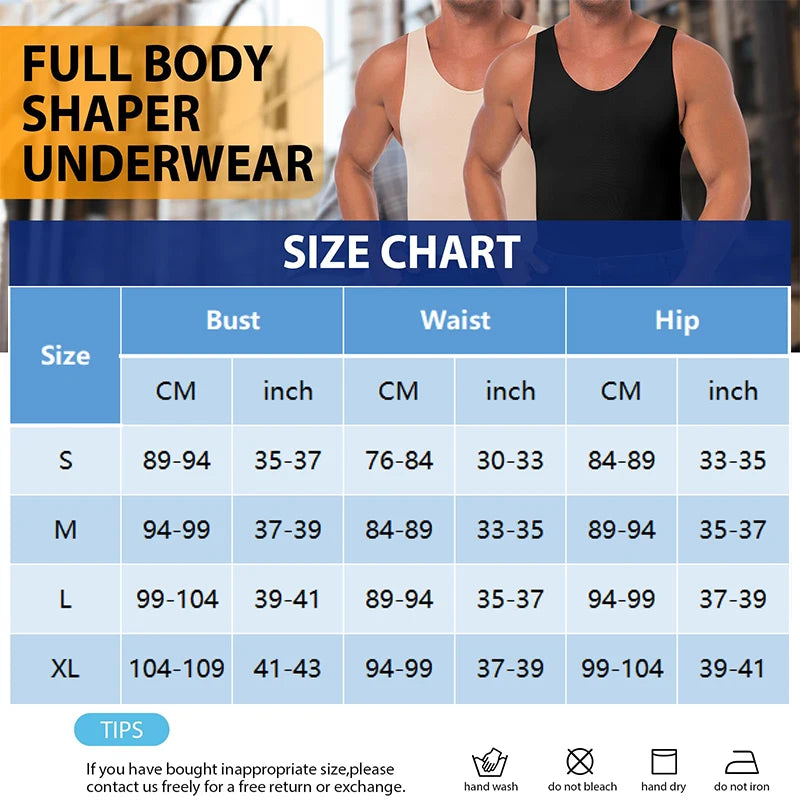 Men Full Body Shapewear Sleeveless Slimming Compression Bodysuit