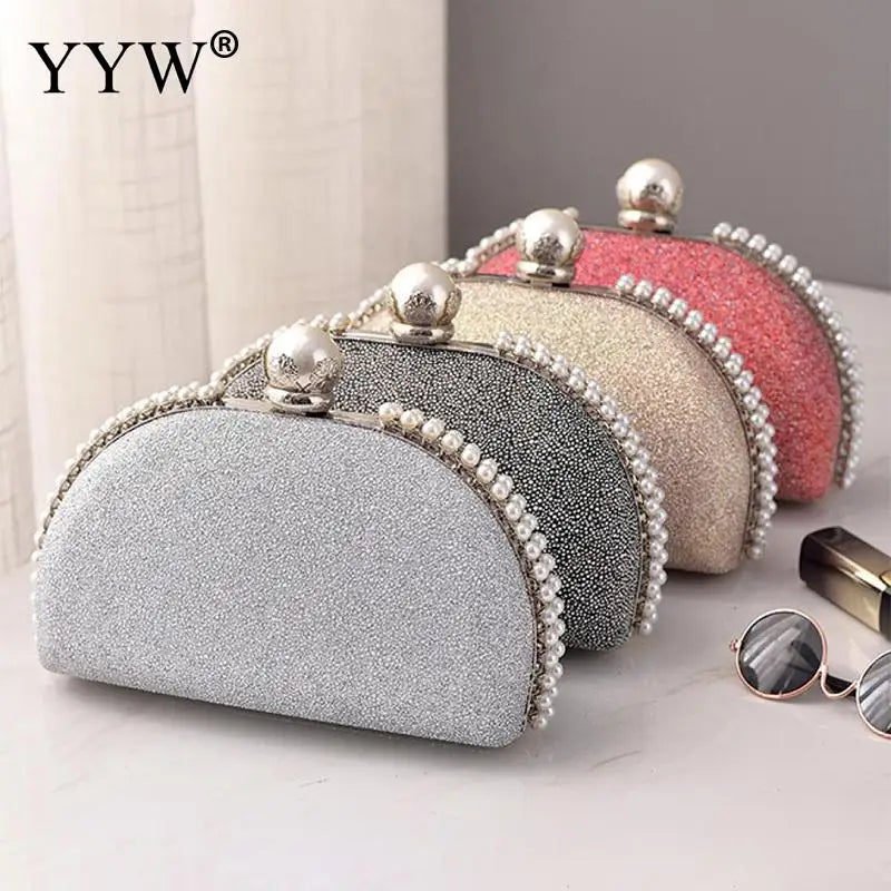 Mini Sequins Shell Shaped Evening Handbag Women Wedding Party Clutch Bags with Pearl Diamond Matte Shoulder Lady Banquet Purses